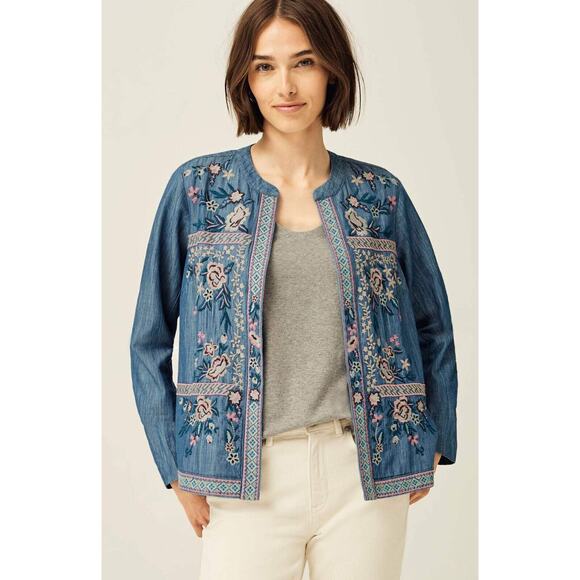 NWT J. Jill Embroidered Indigo Open Front Jacket Floral Blue Women's Size Large - Picture 3 of 14